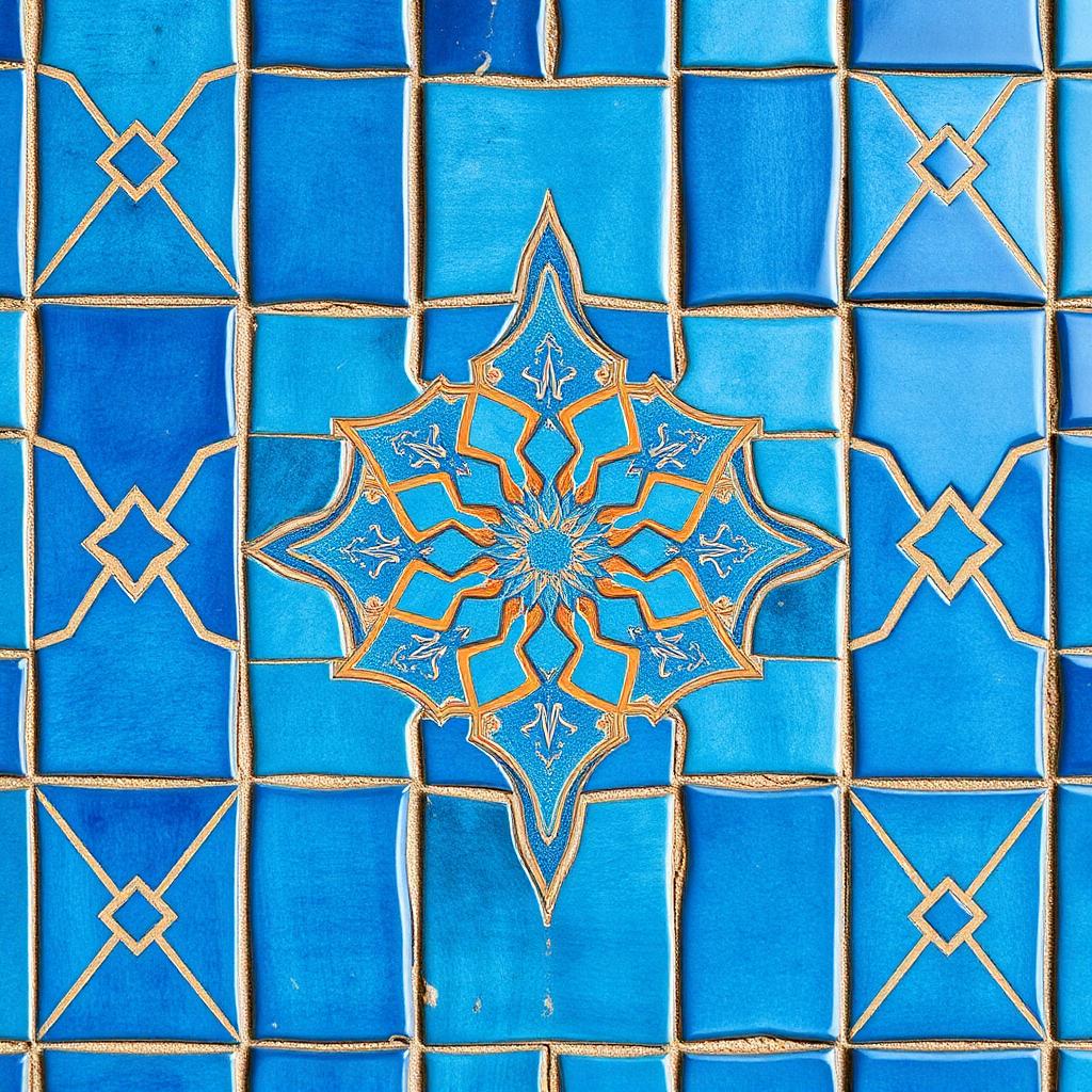 Blue and gold Uzbek mosaic tilework